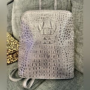 Elegant Gray Crocodile-Embossed Backpack